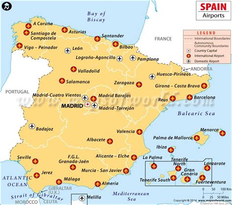 spain map with cities and airports